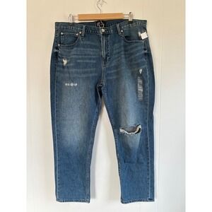 NWT GAP Denim‎ Boyfriend Jeans Medium Wash Distressed Ripped Size 16 33